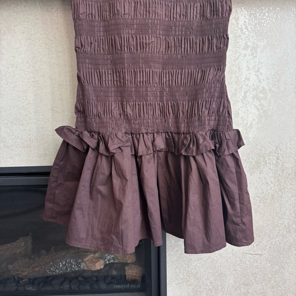 NWT Peppermayo Exclusive - Garden Kisses Shirred Mini Dress - Chocolate, Size 6 - Picture 8 of 15